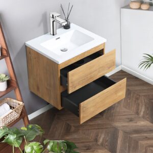 KSWIN 24" Wall Mounted Bathroom Vanity with Sink, Modern Floating Bathroom Cabinet with White Integrated Wash Basin