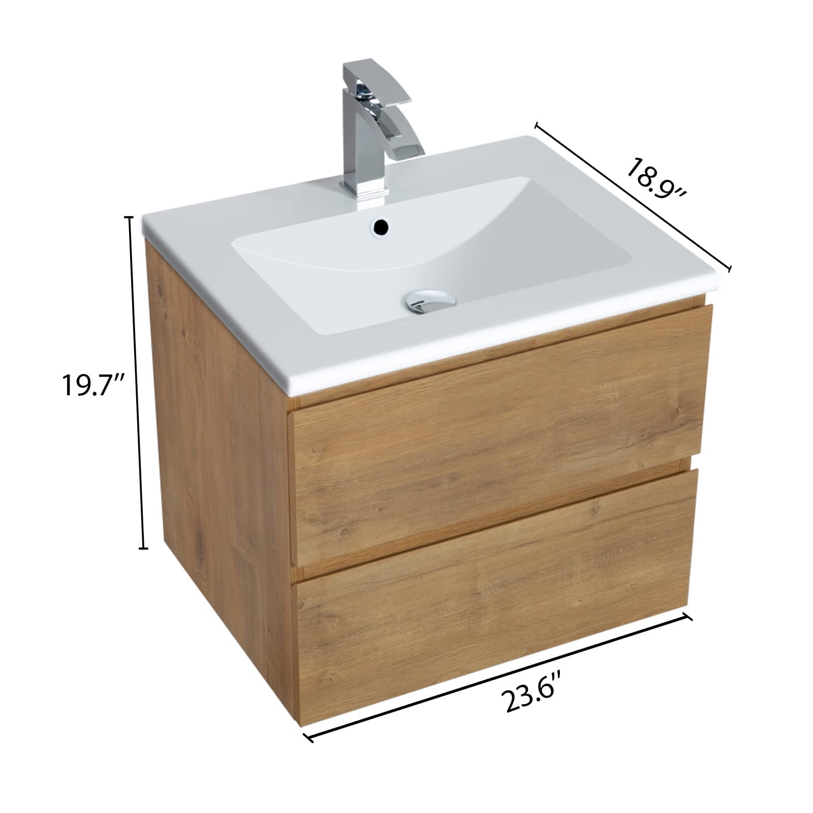 KSWIN 24" Wall Mounted Bathroom Vanity with Sink, Modern Floating Bathroom Cabinet with White Integrated Wash Basin