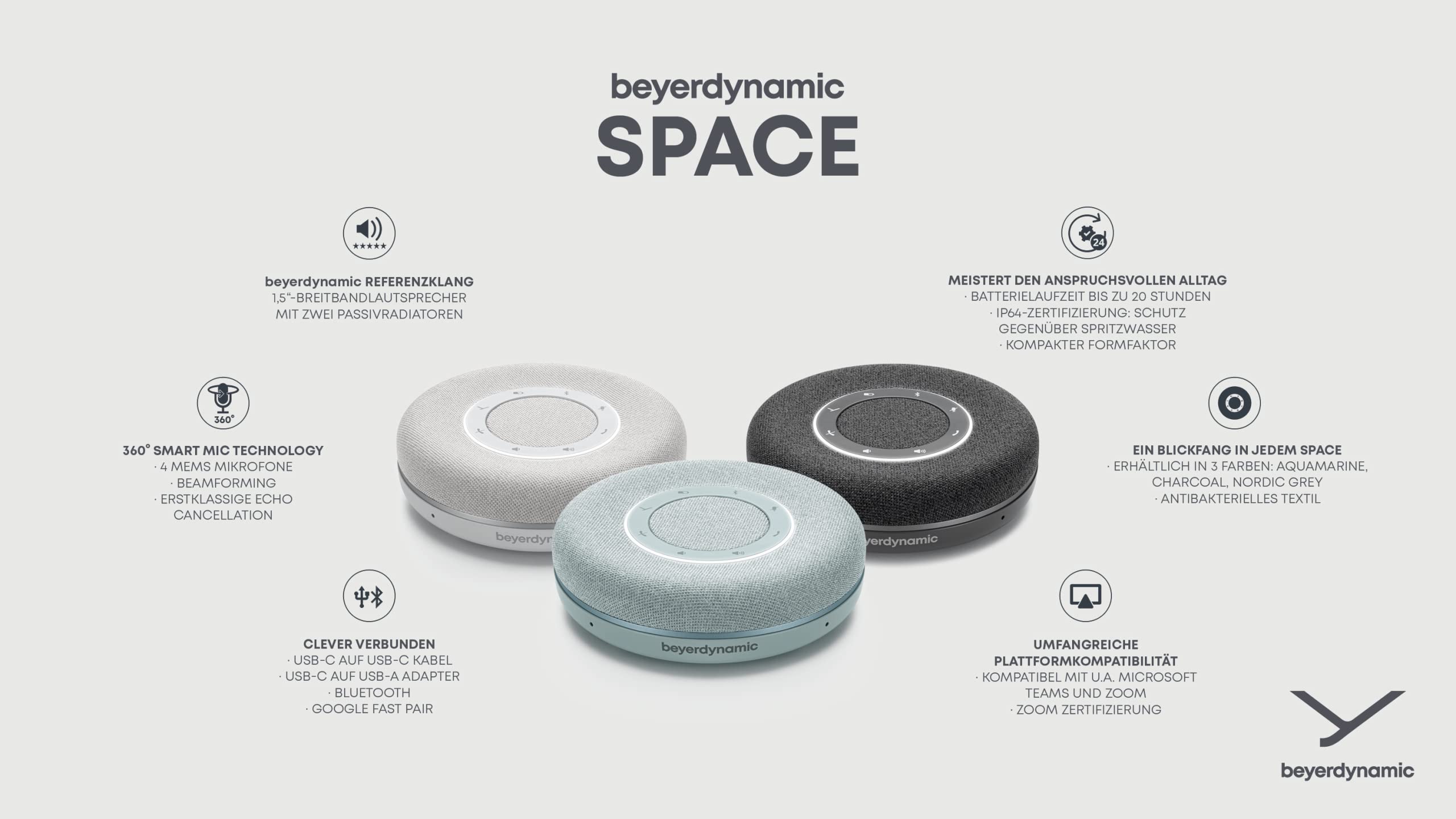 beyerdynamic Space Personal Bluetooth/USB Speakerphone (Charcoal)