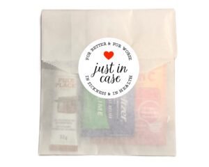 wedding recovery kits - 20 stickers with optional favor bags, just in case, hangover kit