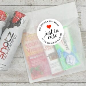 Wedding Recovery Kits - 20 Stickers with optional favor bags, Just in Case, hangover kit