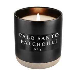 sweet water decor palo santo patchouli candle | black pepper, clove, lavender, cedarwood scented soy wax candle for home | gifts for women, men, housewarming | 12oz stone jar, 60+ hour burn time