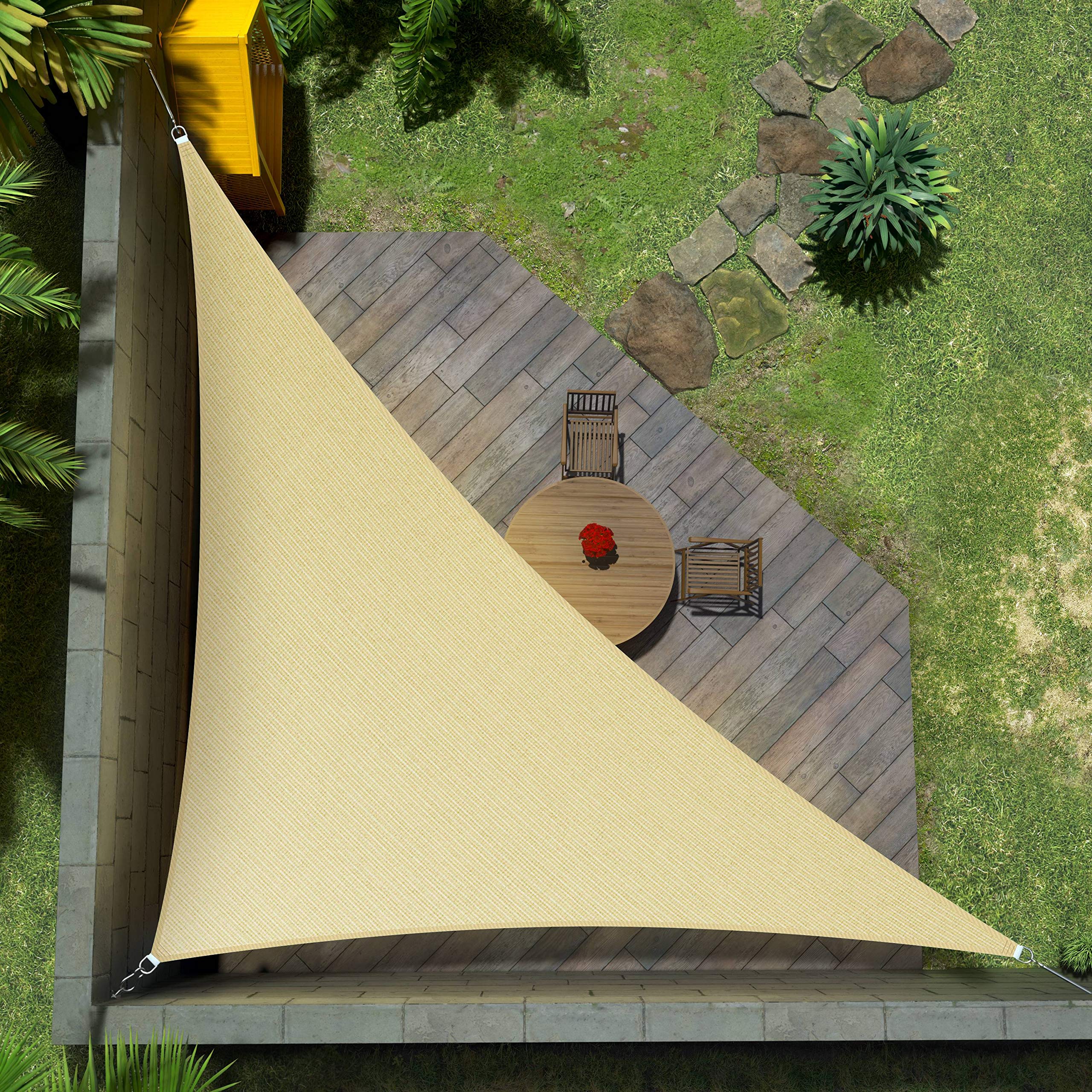 Amgo 24' x 24' x 33.9' Beige Right Triangle Sun Shade Sail Canopy Awning Fabric Cloth - UV Blockage, Water & Air Permeable, Heavy Duty Commercial Grade, Outdoor Patio Garden (We Make Custom Size)