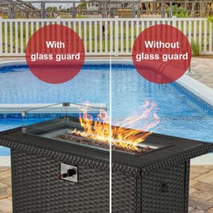 GYUTEI Fire Pit Wind Guard, 33"x 15"x 5" Fire Pit Glass Wind Guard 0.39 Inch Clear Tempered Glass Flame Shield with Hard Aluminum Corner Bracket for Rectangular Outdoor Fire Pit