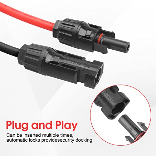 PAEKQ 10AWG Solar Extension Cable 3FT Extension Cable for Solar Panels 10 Gauge IP67 Waterproof Solar Panel Wire with Male and Female Connector,New Energy Extension Cable(3Feet Black+3Feet Red)