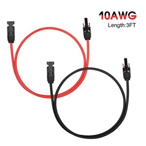 PAEKQ 10AWG Solar Extension Cable 3FT Extension Cable for Solar Panels 10 Gauge IP67 Waterproof Solar Panel Wire with Male and Female Connector,New Energy Extension Cable(3Feet Black+3Feet Red)