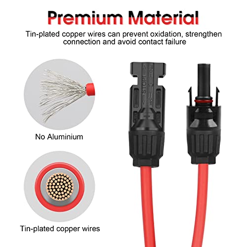 PAEKQ 10AWG Solar Extension Cable 3FT Extension Cable for Solar Panels 10 Gauge IP67 Waterproof Solar Panel Wire with Male and Female Connector,New Energy Extension Cable(3Feet Black+3Feet Red)