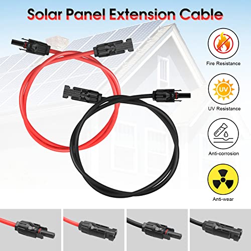 PAEKQ 10AWG Solar Extension Cable 3FT Extension Cable for Solar Panels 10 Gauge IP67 Waterproof Solar Panel Wire with Male and Female Connector,New Energy Extension Cable(3Feet Black+3Feet Red)