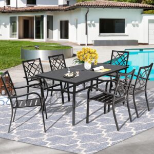 Incbruce 7 Pcs Outdoor Dining Set Wrought Iron Patio Dining Set, Dining Furniture Set (6 Dining Chair and 1 Rectangular Table with 1.57" Umbrella Hole) for Garden,Backyard(Metal Tabletop)