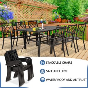 Incbruce 7 Pcs Outdoor Dining Set Wrought Iron Patio Dining Set, Dining Furniture Set (6 Dining Chair and 1 Rectangular Table with 1.57" Umbrella Hole) for Garden,Backyard(Metal Tabletop)