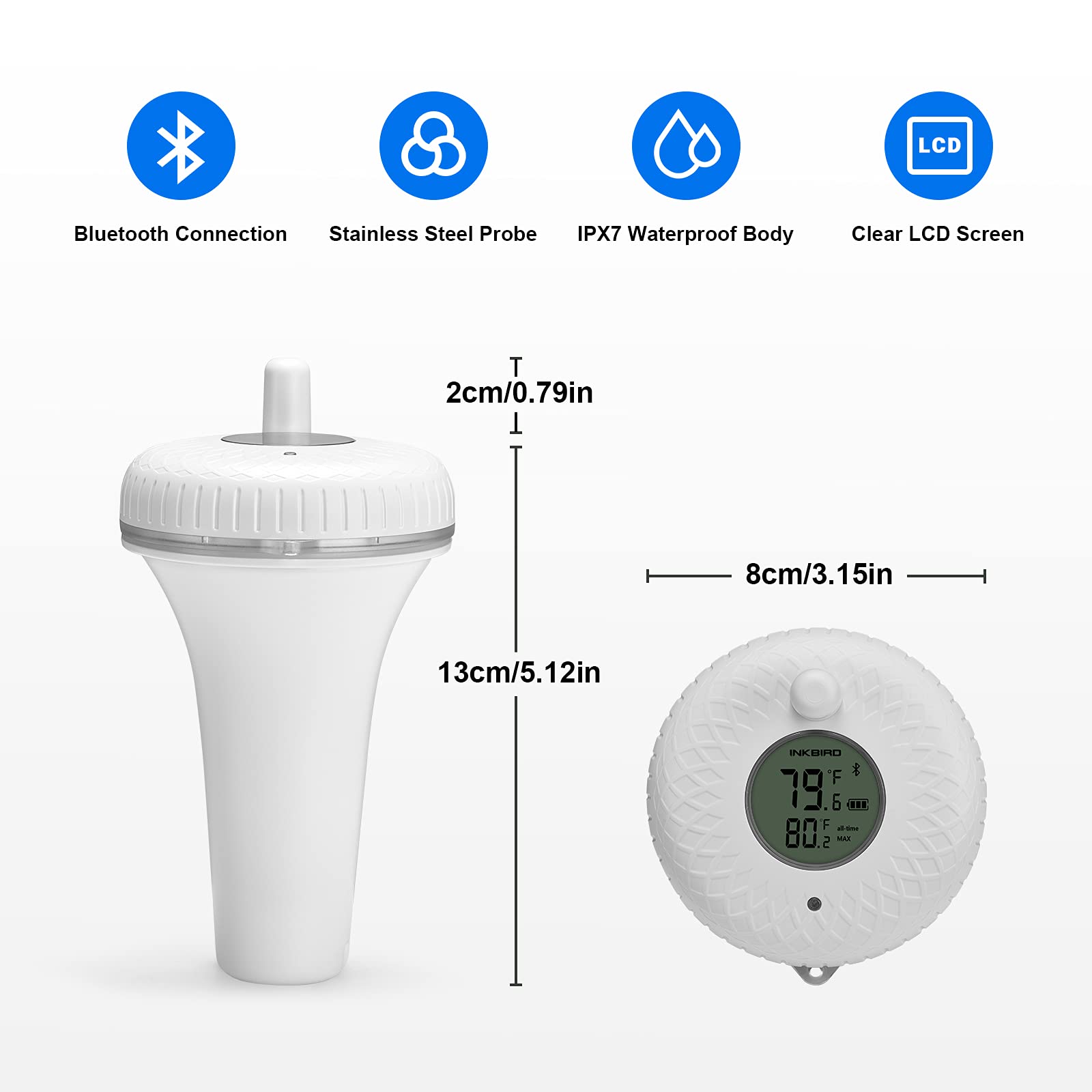 Inkbird Pool Thermometer with Bluetooth, for Hot Tub, Swimming Pool, Aquarium