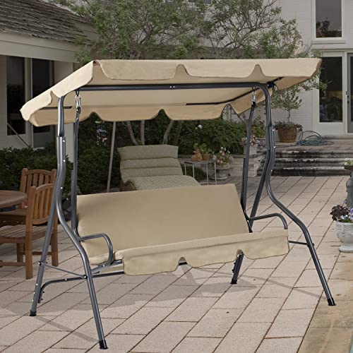 BPS 3-Person Patio Porch Swing Chair with Adjustable Backrest and Canopy - Outdoor Swing Perfect for Patio, Garden, Poolside, and Balcony Relaxation