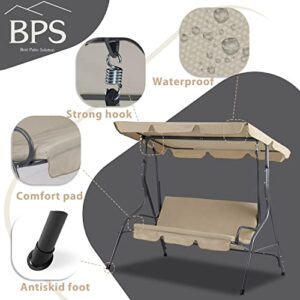 BPS 3-Person Patio Porch Swing Chair with Adjustable Backrest and Canopy - Outdoor Swing Perfect for Patio, Garden, Poolside, and Balcony Relaxation