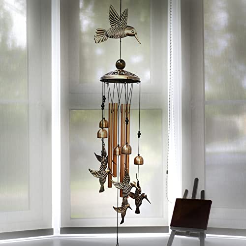 Choha Hummingbird Wind Chimes for Outdoor, Aluminum Tube Windchime with S Hook, Mobile Metal Sympathy Memorial Hummingbird Wind Bells for Home, Yard, Patio, Garden Decoration, Gift for Mom Grandma