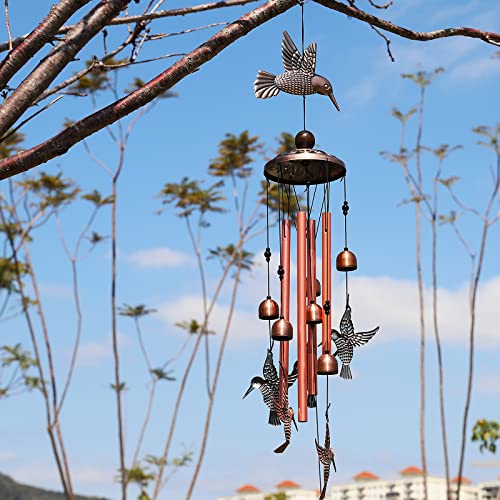 Choha Hummingbird Wind Chimes for Outdoor, Aluminum Tube Windchime with S Hook, Mobile Metal Sympathy Memorial Hummingbird Wind Bells for Home, Yard, Patio, Garden Decoration, Gift for Mom Grandma