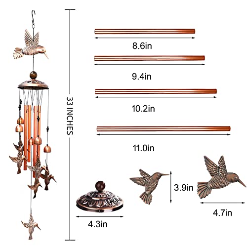 Choha Hummingbird Wind Chimes for Outdoor, Aluminum Tube Windchime with S Hook, Mobile Metal Sympathy Memorial Hummingbird Wind Bells for Home, Yard, Patio, Garden Decoration, Gift for Mom Grandma