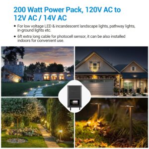 DEWENWILS 200W Low Voltage Transformer with Timer and Photocell Sensor, 120V AC to 12V/14V AC, Landscape Lighting Transformer for Spotlight, Pathway Light, Outdoor& Indoor Weatherproof, ETL Listed