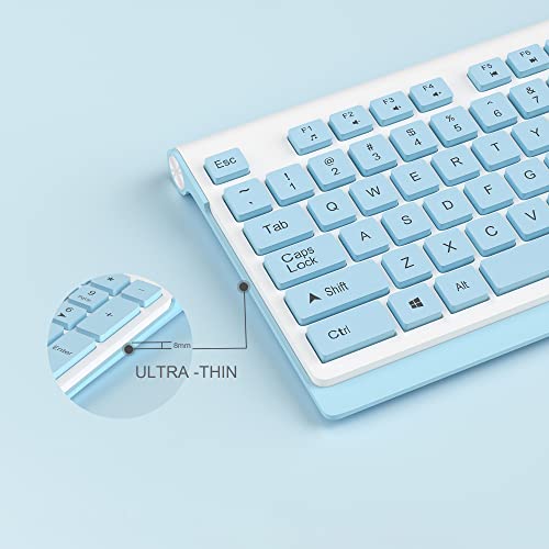 Wireless Keyboard Mouse Combo, MageGee V650 Quiet Full Size 2.4G Ultra-Thin Wireless Keyboard and Mouse Set with Number Pad for Windows, Desktop, Laptop, PC, White Blue