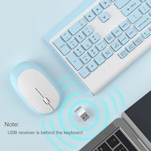 Wireless Keyboard Mouse Combo, MageGee V650 Quiet Full Size 2.4G Ultra-Thin Wireless Keyboard and Mouse Set with Number Pad for Windows, Desktop, Laptop, PC, White Blue