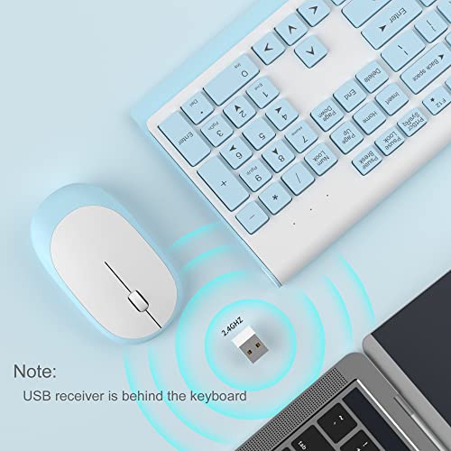 Wireless Keyboard Mouse Combo, MageGee V650 Quiet Full Size 2.4G Ultra-Thin Wireless Keyboard and Mouse Set with Number Pad for Windows, Desktop, Laptop, PC, White Blue