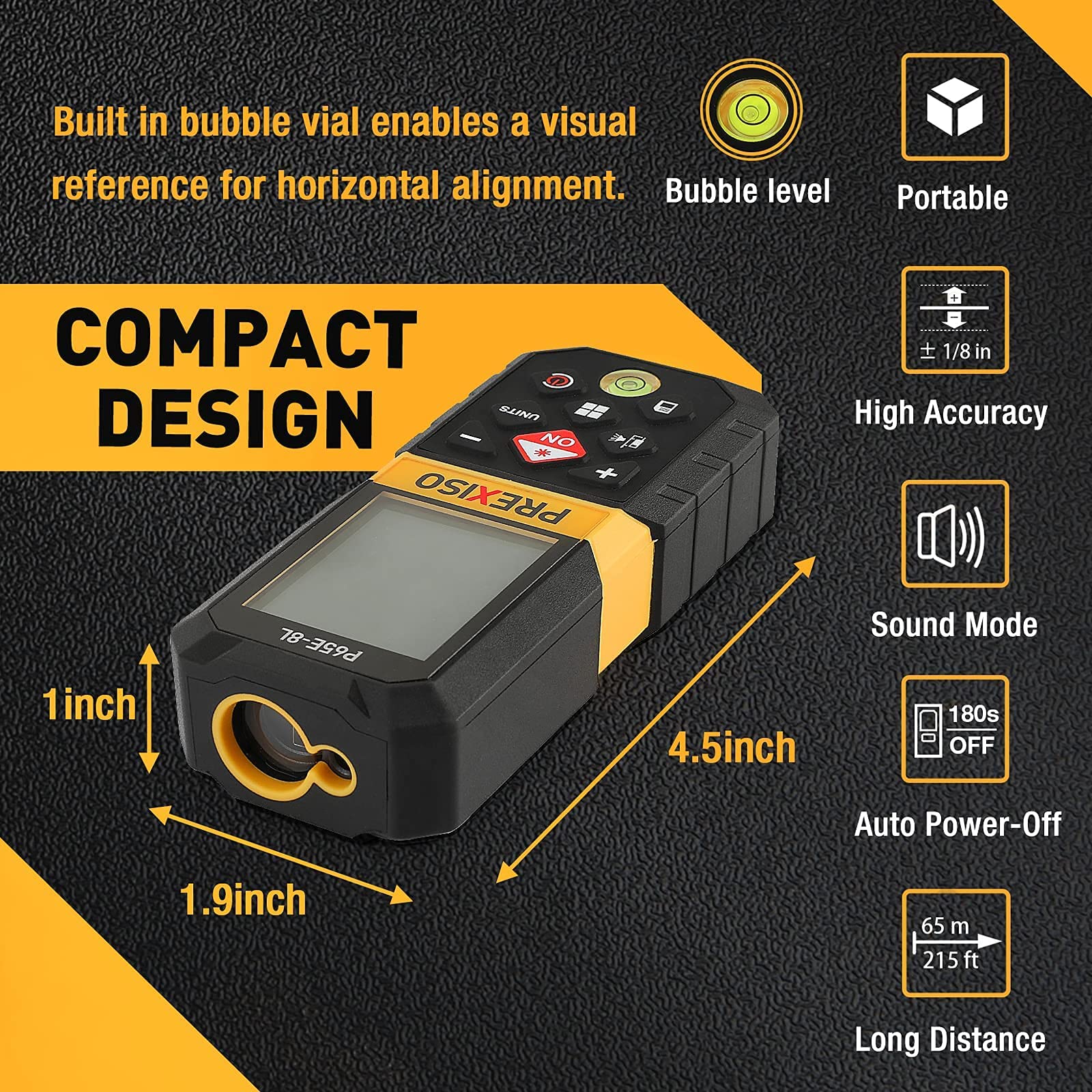 PREXISO 215Ft Laser Measure with Entension for Diagonal Measuring & PREXISO 2-in-1 Digital Laser Tape Measure, 135Ft Rechargeable Laser Distance Meter