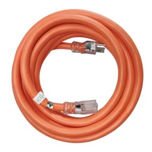 ep 25 ft lighted outdoor extension cord - 10/3 sjtw heavy duty orange extension cable with 3 prong grounded plug for safety, ul listed