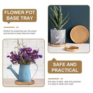 HANABASS Round Pallet Flowerpot Tray 2pcs Gardening Potted Plant Trays Cement Flowerpot Trays Flower Pot Mats Balcony Succulent Pot Trays for Home Kitchen Gold Flower Pot Saucer Bonsai Water Trays