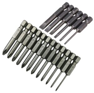 aiyun 18 piece slotted phillips screwdriver bit set, 1/4 inch hex shank s2 steel magnetic 2inch long drill bit set with storage box (slotted phillips)