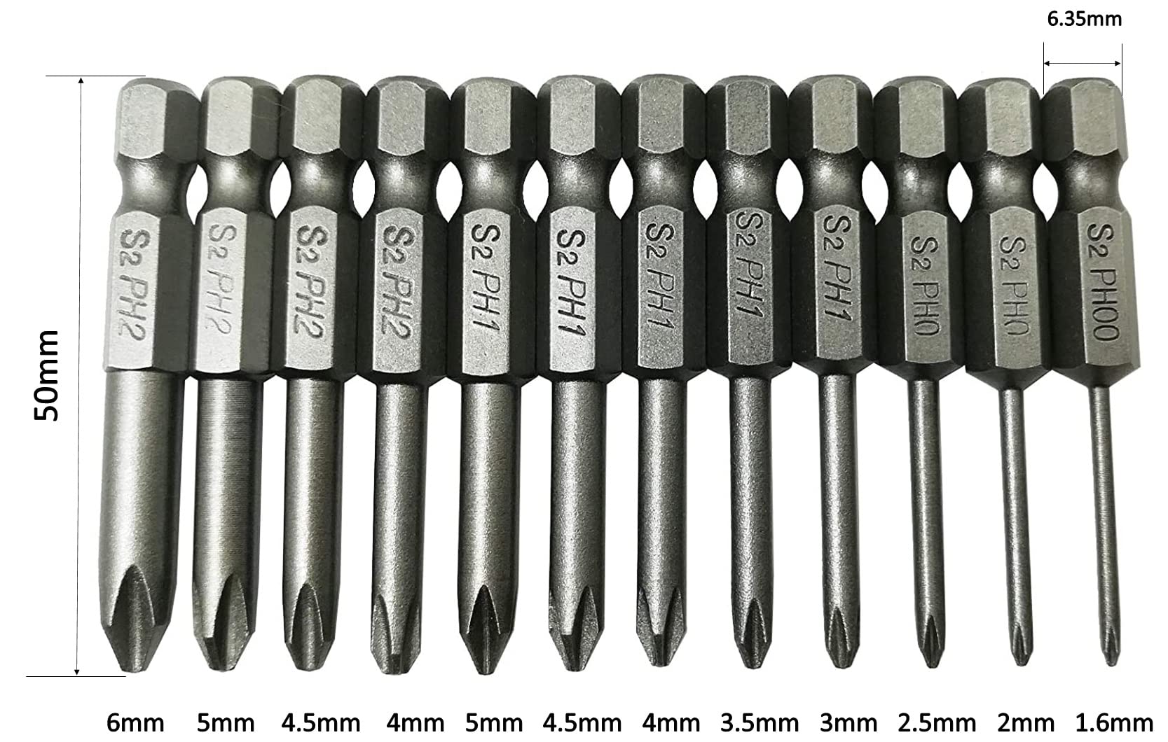 aiyun 18 Piece Slotted Phillips Screwdriver Bit Set, 1/4 Inch Hex Shank S2 Steel Magnetic 2Inch Long Drill Bit Set with Storage Box (Slotted Phillips)