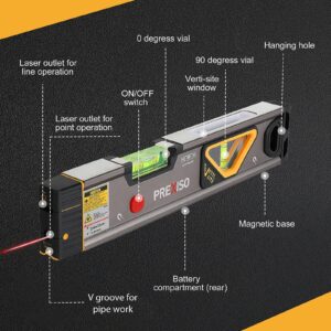 PREXISO 2-in-1 Laser Level Spirit Level with LED Lights, 100Ft Point + 30Ft Line & PREXISO 2-in-1 Digital Laser Tape Measure, 135Ft Rechargeable