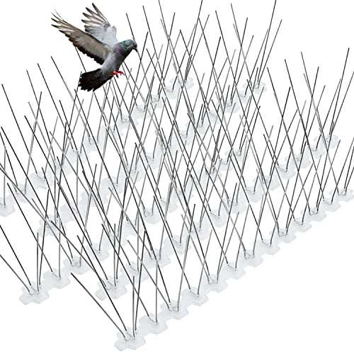 Bird Spikes for Pigeons Small Birds Stainless Steel 100 feet Coverage Outdoor Use Bird Deterrent Strips Devices for Fence Crows Woodpeckers with 304 Stainless Steel Pins and Plastic Base Flexible Use