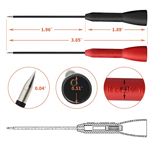 4 Pack 2mm Extended Needle Test Probes, 600V/10A Non-Destructive Multimeter Test Probe for Fluke Leads tl71 tl75