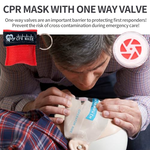 ifory 50 Packs CPR Pocket Mask Keychain, CPR Face Shield with One Way Valve Breathing Barrier for First Aid or ADE Training