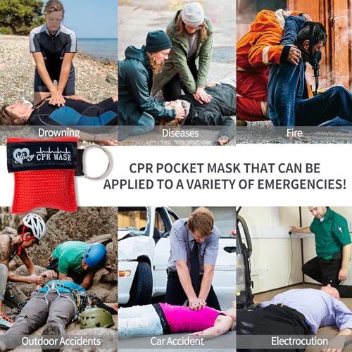 ifory 50 Packs CPR Pocket Mask Keychain, CPR Face Shield with One Way Valve Breathing Barrier for First Aid or ADE Training