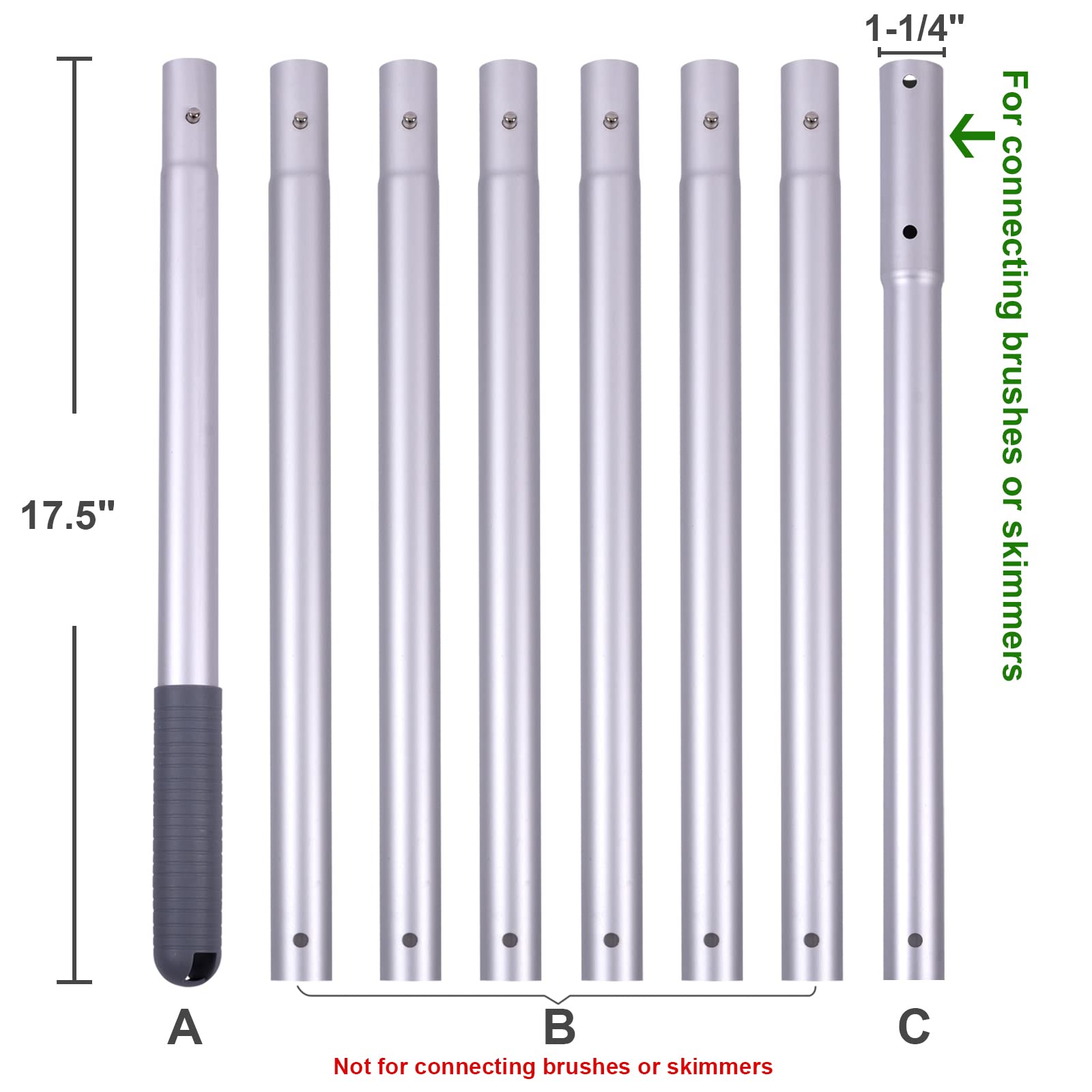 Sepetrel Pool Pole - 10.5 Foot Anodized Aluminum Extension Cleaning Poles,for Skimmer Net, Pool Brush & Vacuum Head