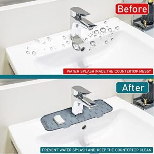 DTHOME3 Silicone Faucet Handle Drip Catcher Tray Stop Water Pooling Up Behind Sink, Kitchen Faucet Sink Splash Guard, Sink Draining Mat Behind Faucet, Drip Protector Splash Drying Countertop(Grey)