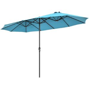 tangkula 15ft double-sided patio umbrella, outdoor extra large umbrella w/hand-crank system & air vents, market twin umbrella w/ 12-rib sturdy metal frame for poolside, garden backyard (turquoise)