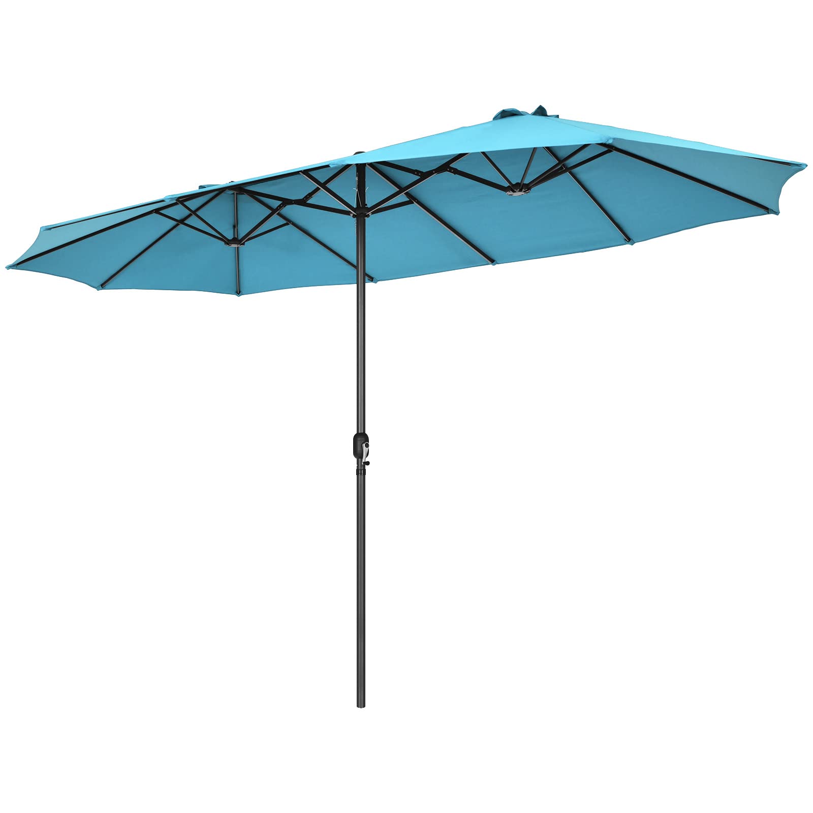 Tangkula 15Ft Double-Sided Patio Umbrella, Outdoor Extra Large Umbrella W/Hand-Crank System & Air Vents, Market Twin Umbrella W/ 12-Rib Sturdy Metal Frame for Poolside, Garden Backyard (Turquoise)