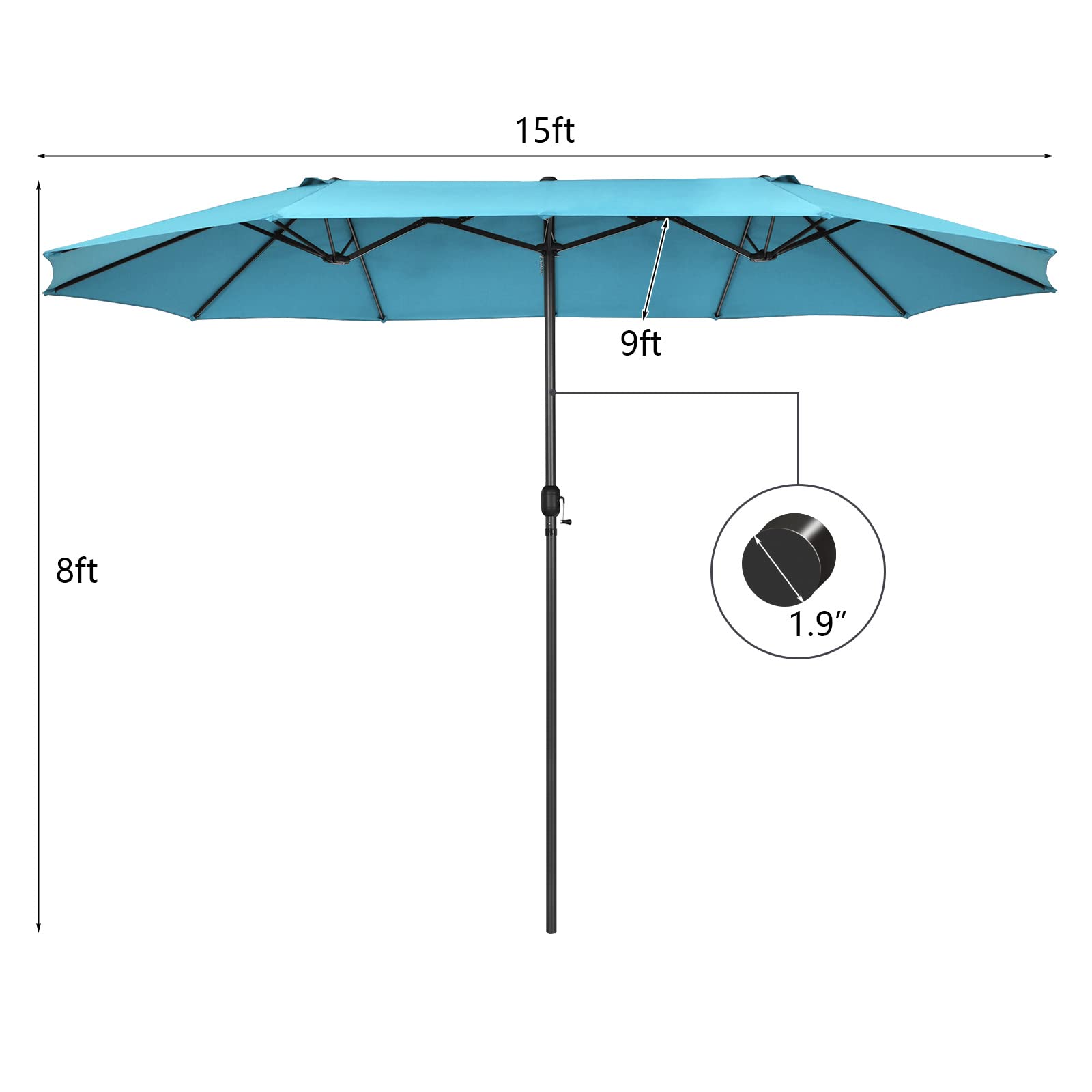 Tangkula 15Ft Double-Sided Patio Umbrella, Outdoor Extra Large Umbrella W/Hand-Crank System & Air Vents, Market Twin Umbrella W/ 12-Rib Sturdy Metal Frame for Poolside, Garden Backyard (Turquoise)