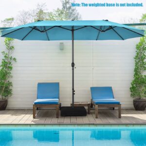 Tangkula 15Ft Double-Sided Patio Umbrella, Outdoor Extra Large Umbrella W/Hand-Crank System & Air Vents, Market Twin Umbrella W/ 12-Rib Sturdy Metal Frame for Poolside, Garden Backyard (Turquoise)