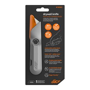 Slice 10582, Drywall Knife, Ergonomic Aluminum Handle for Easier Cuts, Attached Safety Cap, Finger Friendly Ceramic Blades, Lasts 11x As Long as Metal