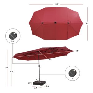 Tangkula 15FT Double-Sided Patio Umbrella with Solar Lights, Extra-Large Umbrella W/ 48 LED Lights & Auto-Charging Solar Panel, Outdoor Twin Market Umbrella W/Weighted Base Stand (Burgundy)