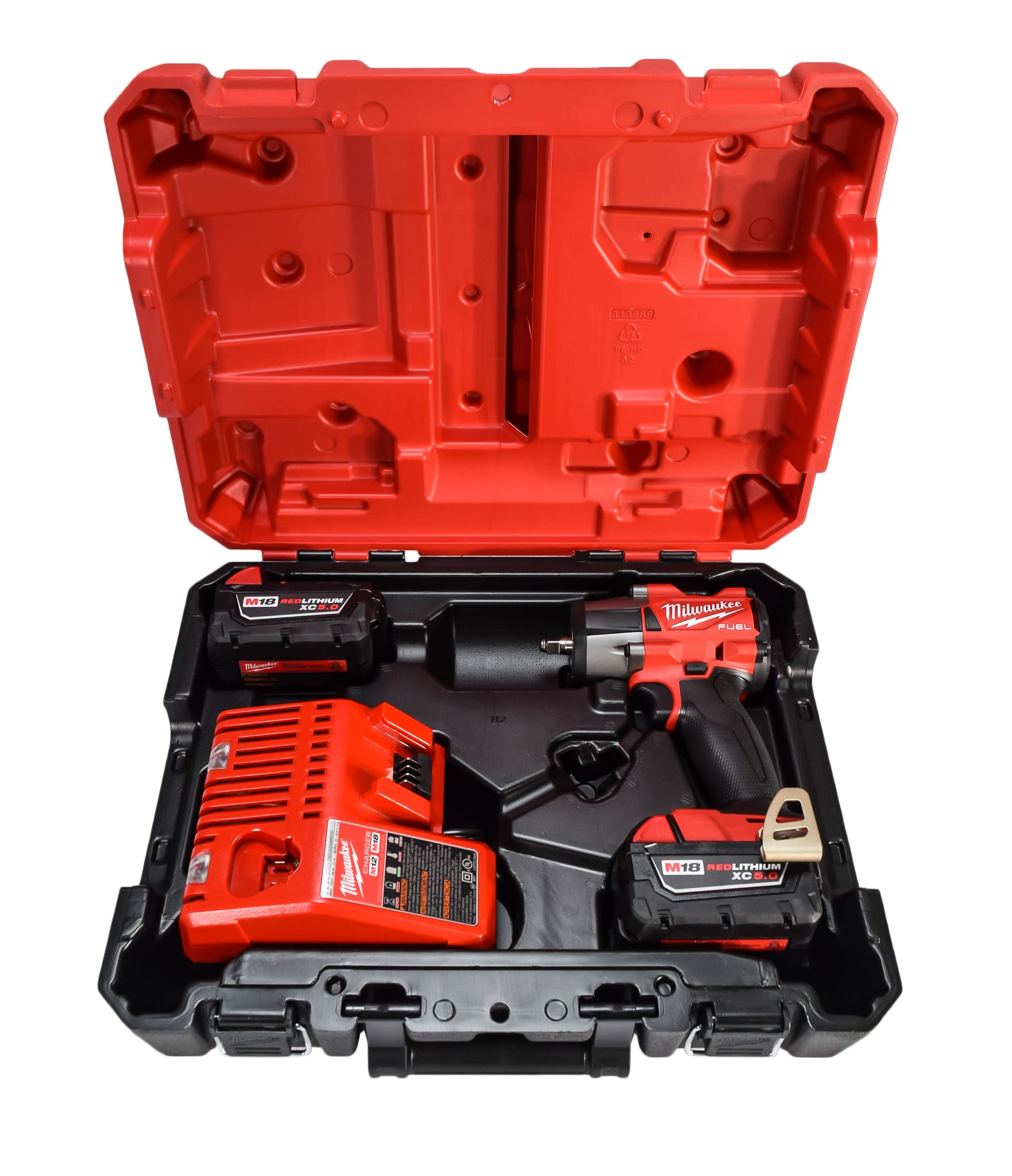 Milwaukee M18 18V Fuel 3/8" Mid-Torque Impact Wrench Kit Cordless Lithium-Ion Brushless 2960-22 with (2) 5Ah XC Batteries, Charger & Carrying Tool Case