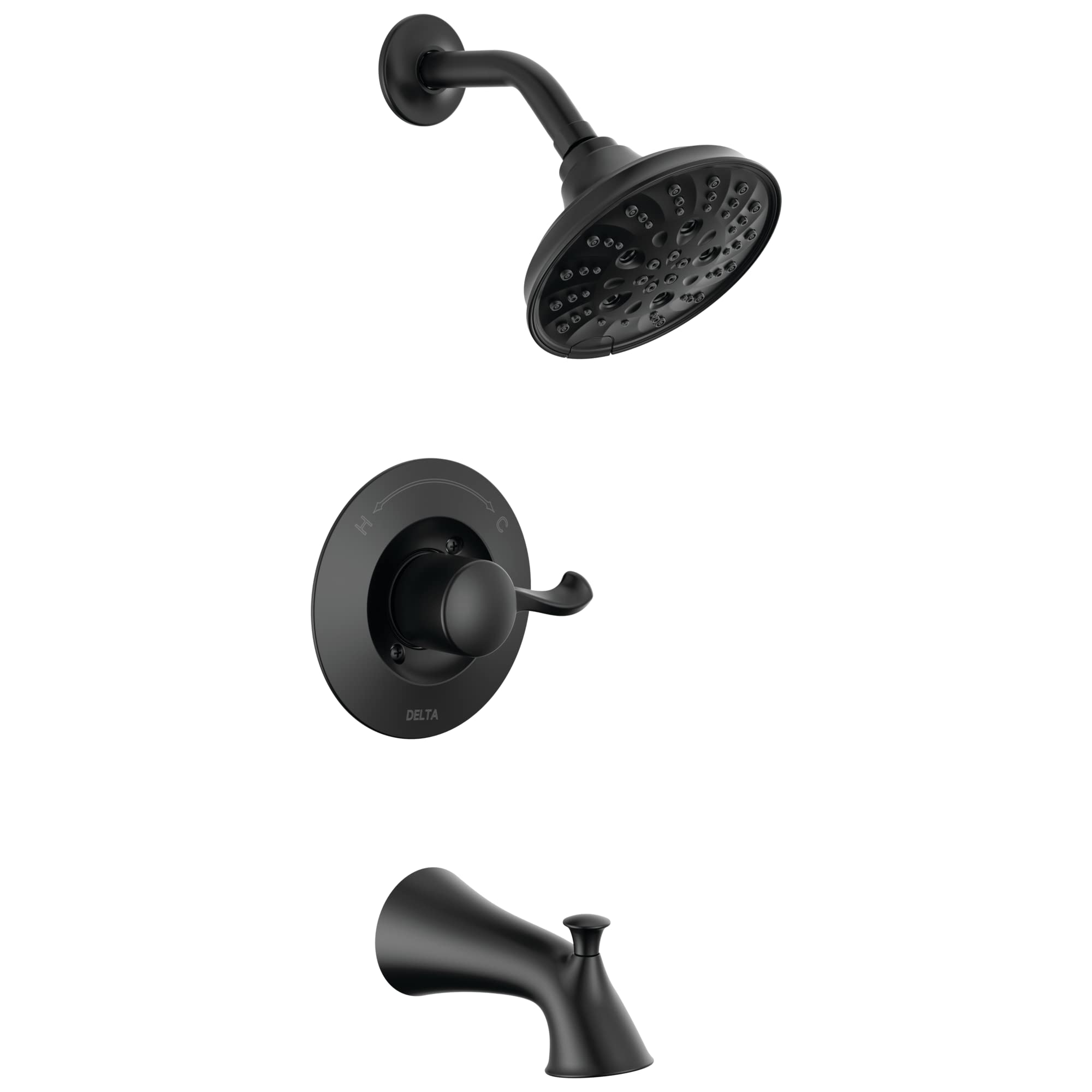 Delta Faucet Esato 14 Series Single-Handle Tub and Shower Trim Kit, Black Shower Faucet with 5-Spray H2Okinetic Black Shower Head, Matte Black 144897-BL (Valve Included)