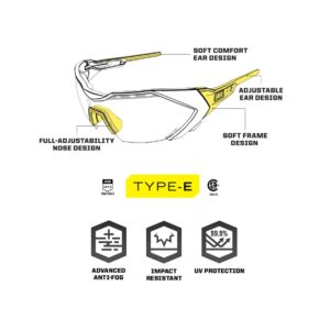 Mechanix Wear: Vision Type-E Safety Glasses with Advanced Anti Fog, Scratch Resistant, Black Half Framed Protective Eyewear, Lightweight, Adjustable Arms and Nose, For Outdoor Use (Fire Mirror Lens)