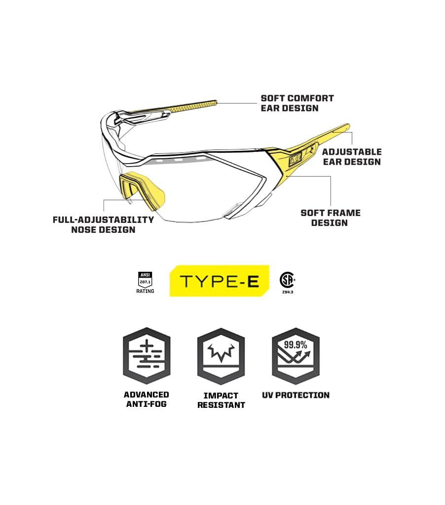 Mechanix Wear: Vision Type-E Safety Glasses with Advanced Anti Fog, Scratch Resistant, Black Half Framed Protective Eyewear, Lightweight, Adjustable Arms and Nose, For Outdoor Use (Fire Mirror Lens)