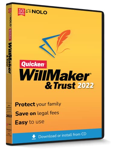 Quicken WillMaker and Trust Software 2022 By Nolo - Estate Planning Software - Includes Will, Living Trust, Health Care Directive, Financial Power of Attorney – Secure - Legally Binding - CD- PC/Mac