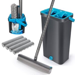 gadhra pva sponge mop and bucket set with 4 sponge mop head replacement, ultra absorbent sponge, wet and dry separation, professional sponge mops for floor cleaning
