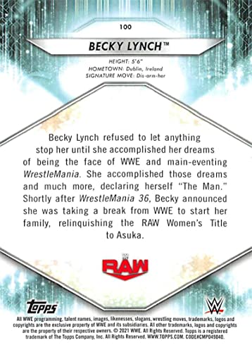 2021 Topps WWE #100 Becky Lynch Wrestling Trading Card