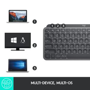 Logitech MX Keys Mini Minimalist Wireless Illuminated Keyboard, Compact, Bluetooth, Backlit, USB-C, Compatible with Apple macOS, iOS, Windows, Linux, Android, Metal Build - Graphite (Renewed)